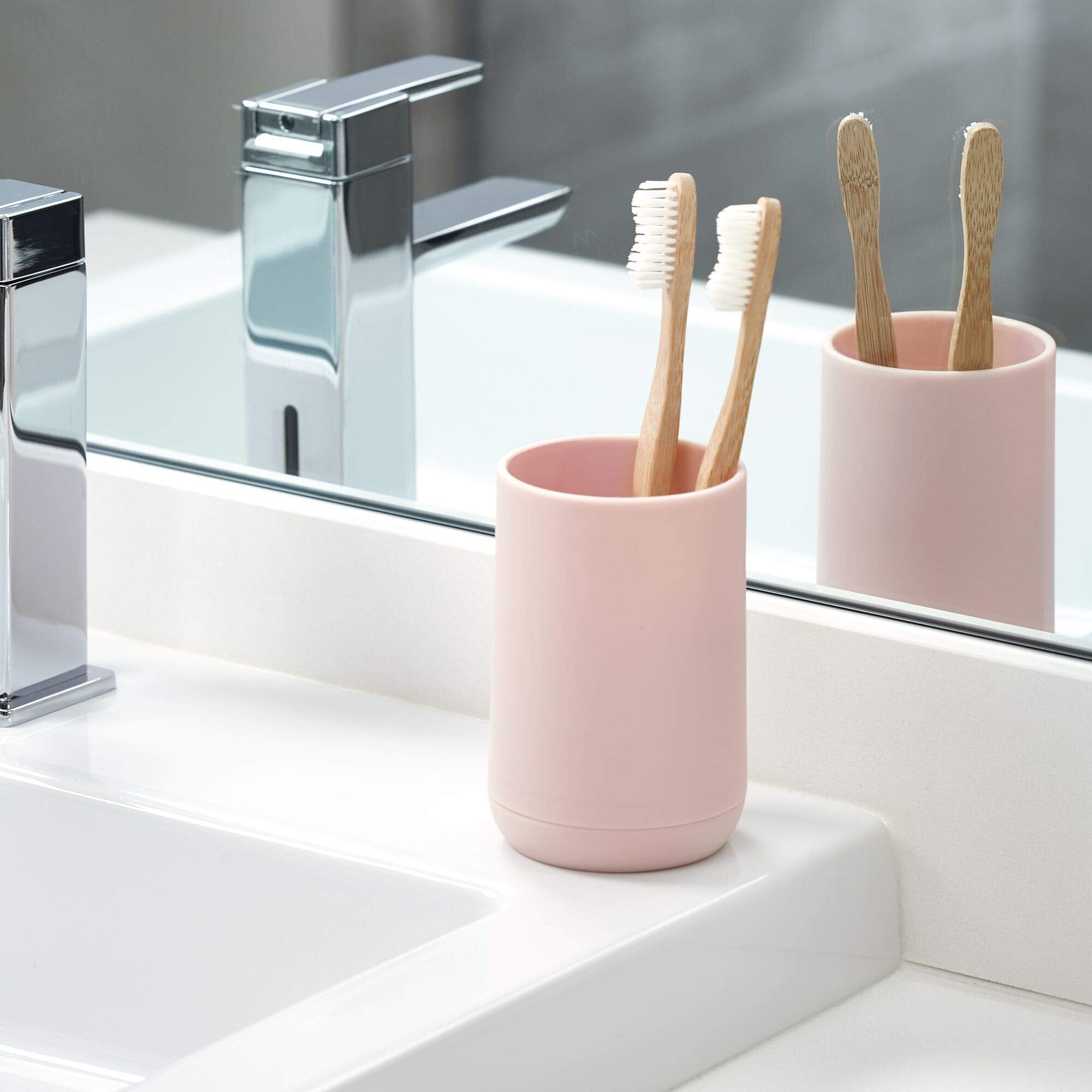 Idesign Holder For Normal Toothbrushes, Spin Brushes, And Toothpaste The Cade Collection, 3'' X 3'' X 4. 5'', Matte Blush